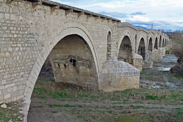 The Tailors' Bridge, a long stone arched bridge over the Erenik.