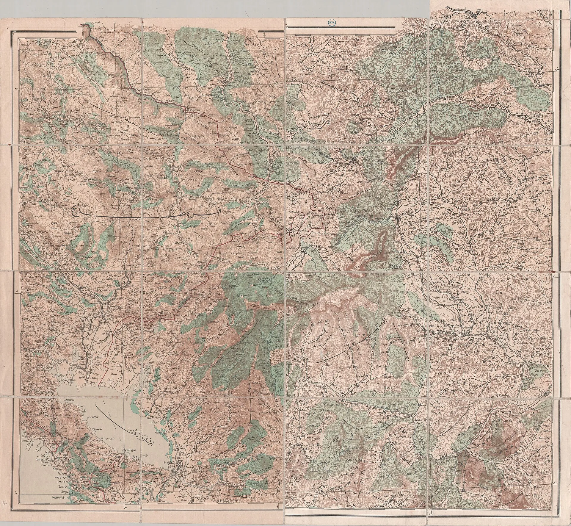 A colour-shaded antique topographic map of the region around Gjakova.